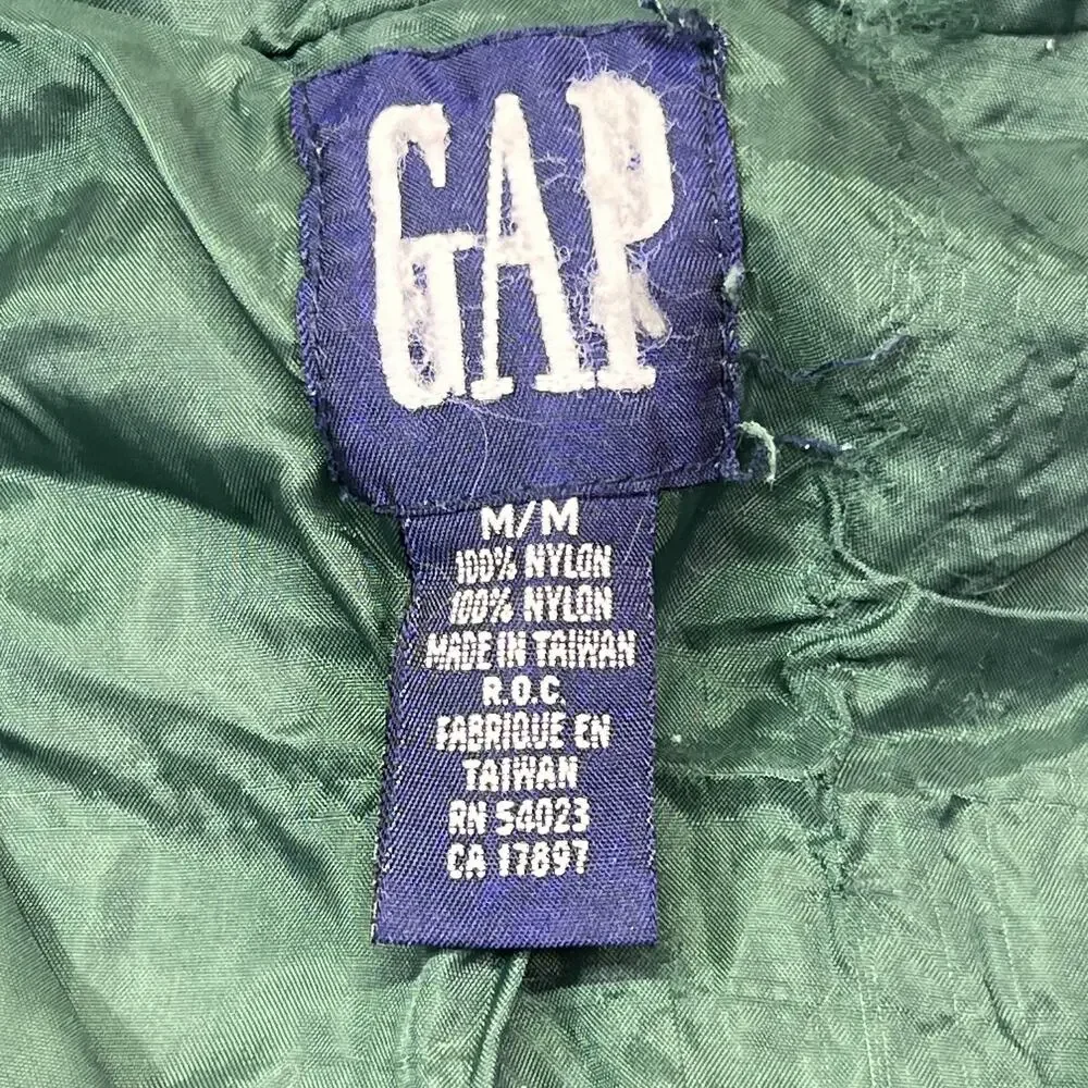 Vintage Gap Anorak Jacket Mens M Green Hooded Nylon 1/4 Zip Pullover Outdoor